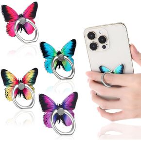 4pcs Cute Butterfly Ring for Phone Case Butterfly Cell Phone Ring Holder Kawaii Metal Phone Finger Holder 360°Rotation Phone Ring Holder Grip for All Smartphones Tablet for Girls/Women