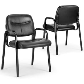 Sweetcrispy Office Guest Chair, Leather Stationary Waiting Room Chairs No Wheels with Padded Arms for Elderly Desk Conference Room Lobby Table Side Salon