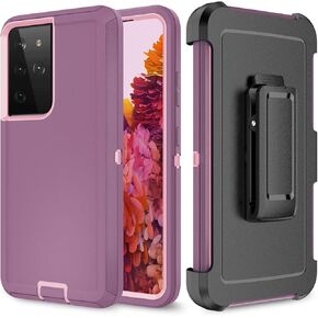 Case with Belt-Clip Holster for Galaxy S21 Ultra, Drop Full Body Rugged Shock Dust Proof Military Protective Tough Phone Cover Heavy Duty for SGalaxy S21 Ultra(Hot Pink/White)