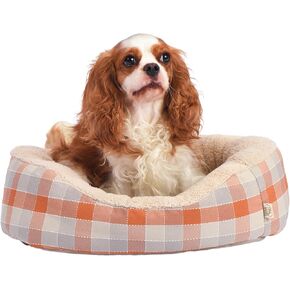 FluffyDream Dog Bed for Small Dog, Super Soft Pet Bed Furniture, Suitable for Dogs Up to 25 lbs, 21'' x 17'', Orange and White Plaid