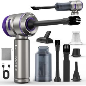 Mini Vacuum Cleaner, 2 in 1 21000PA Brushless Car Vacuum &210000RPM Air Duster 9000mAh Battery Air Blower Wireless Handheld Vacuum for Car,Office and Home (Sliver, 21Kpa)
