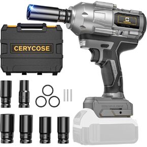 Cordless Impact Wrench 1/2 inch for Dewalt Battery 900FT-LBS with 6 Sockets and Durable Toolbox Brushless Impact Gun Includes LED Work Light - High Torque Impact Driver, No Battery