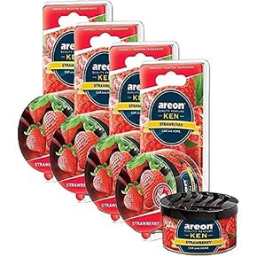 AREON Ken Car Air Freshener - Coffee Scent, Long-Lasting Fragrance - Portable Fragrant Deodorizer with Adjustable Odor Output - Automobile Accessories & Essentials - 1.23 Oz. Cans, Pack of 4