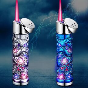 2 Pack Blue Silver Dragon Windproof Torch Lighter,Jet Torch Adjustable Lighters,Jet Flame Butane Refillable Lighter,Adjustable Flame,Grill BBQ Candle Camping,Without Gas (Q1)
