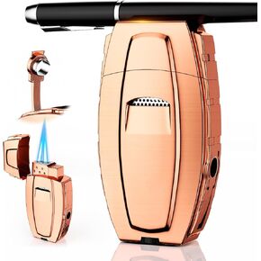 All-in-One Torch Lighter with Windproof Dual Jet Flame, Built-in Punch, Holder, Exquisite Accessories Gift, Rose Gold Butane Lighters for Candles, Trip, Outdoors (Butane not Included)