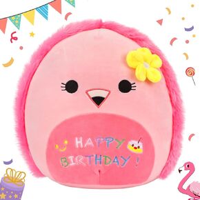 Easfan Pink Flamingo Plush Pillow Cute Stuffed Animal Cuddly Soft Toys Happy Birthday Gifts Plush Pal for Kids Girls Adults, 13-Inch