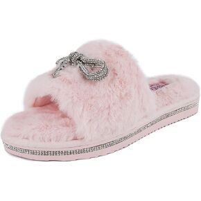 Juicy Couture Women's Slide Sandals With Faux Fur Slipper Sandals, Furry Slides, Womens Slip On Slippers-Eldoris 2-Mauve Small