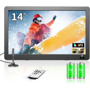 14" Portable TV, Small TV with Antenna ATSC Tuner, Battery Powered TV LCD Monitor 1080P, HDMI, USB, AV in, Portable TV for Camping, Car, RV, Travel, Compatible Roku, Firestick, Remote Control