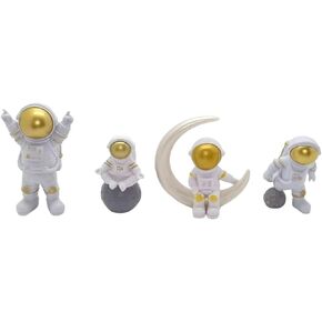 Blue White Astronaut Statue Decor,4 Pcs Astronaut Sculpture Figure Home Decor,Cute Room Decor for Space Themed Room Decorations.