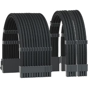 Power Supply PSU Cable Extension Kit,18AWG 1x 24pin ATX/2x 8(4+4) pin EPS Cable Extension PC,11.8inch with Cable Combs(Black,BKP) in Kuwait