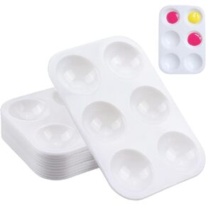 25 PCS White Plastic Paint Tray Palettes, 6 Well Rectangular Watercolor Oil Palette for Kids, Adult, Student Artist Craft Palettes,Painting Tray for Painting Party, DIY Craft and Art Painting