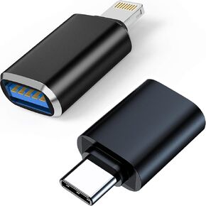 USB Adapter Pack of 2 - USB C to USB Adapter for Car MacBook iPhone iPad Android Phone, OTG Lightning USBC Male to USBA Female Converter, Lightning to USB Adapter, Adaptador USB A Tipo C