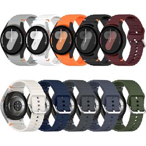 10 Pack No Gap Silicone Sport Bands Compatible for Samsung Galaxy Watch 7/FE/6/5/4 40mm 44mm/Watch 6 Classic 43mm 47mm/Watch 5 Pro 45mm/Watch 4 Classic, Sporty Corrugated Strap Men Women