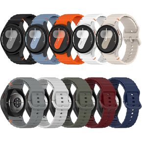 10 Pack No Gap Silicone Sport Bands Compatible for Samsung Galaxy Watch 7/FE/6/5/4 40mm 44mm/Watch 6 Classic 43mm 47mm/Watch 5 Pro 45mm/Watch 4 Classic, Sporty Corrugated Strap Men Women
