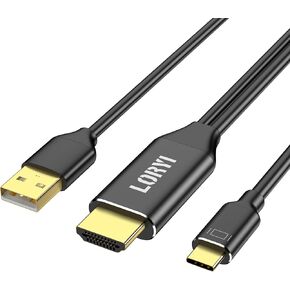 HDMI to USB C Cable 4K@60Hz, 6.6ft HDMI to USB C Adapter with USB Power, HDMI to USB-C Cord(Male to Male), Compatible for MacBook Pro, Xreal Air, Nreal air, iMac,XPS, Touchable Portable Monitor
