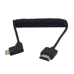 4ft HDMI 4K Coiled Cable, 90 Degree Left Angle Mini HDMI Male to HDMI Male Adapter Spiral Cable, HD HDMI 2.0 Version High Speed Spring Cord, 4K @60HZ (Left Mini HDMI to HDMI)