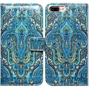 Bcov Case for iPhone 8 Plus/iPhone 7 Plus,iPhone 7 Wallet Case, Gorgeous Colours Circle Mandala Leather Flip Case Wallet Cover with Card Slot Holder Kickstand for iPhone 8+/7+