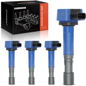 A-Premium (Red) Engine Ignition Coil Pack Compatible with Honda Civic 2001-2005 1.7L & Acura EL 2001-2005 1.7L, Replace# 12582000, 30520PDKA01, 4-PC Set