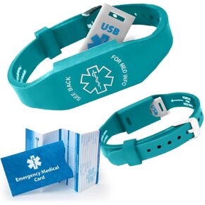 Elite II USB Medical Bracelet: Hypoallergenic Silicone Wristband 2GB USB Waterproof Flash Drive Emergency Medical Card. Complimentary Access PHR (Personal Health Record)