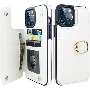 for iPhone 13 Pro Max Wallet Case with Card Holder, 360° Rotation Ring Kickstand RFID Blocking PU Leather Double Magnetic Clasp Shockproof Cover for Women and Girls 6.7 Inch (Rose Gold)