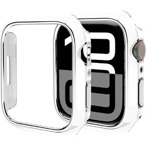 Miimall Hard PC Case Compatible for Apple Watch 10 Case 46mm, Ultra-Thin Shockproof & Anti-Drop Overall Protective Cover for iWatch 46mm (White+Silver)