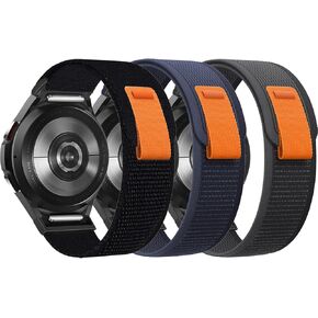 One Click No Gap Alpine Loop Band for Samsung Galaxy Watch 7 6 4 5 FE Band 40mm 44mm/Galaxy Watch 6 4 Classic Bands 47mm 43mm 42mm 46mm/5 Pro Band 45mm,Rugged Nylon Sport Strap Wristband Men,3 Pack