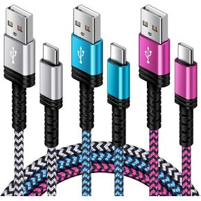 كابل شاحن USB طويل من النوع C بطول 10 أقدام، 3 حزم 3.1 أمبير مضفر USB A إلى USB C سلك شاحن Android شحن سريع لهاتف Samsung Galaxy A15/A55/A54/A35/S24 Ultra/S23/S22/S21/S20/S10 Plus/iPhone 15/ 15 برو ماكس/بلس in Kuwait