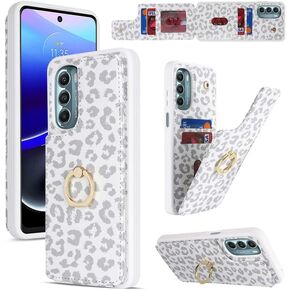 for Google Pixel 7 Pro Case with Card Holder,Pixel 7 Pro Case Wallet for Women,Credit Card Holder,Ring Stand,Cute Phone Wallet Cases 6.7"(White Leopard)