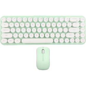 VBESTLIFE Keyboard and Mouse Combo, 2.4GHz Retro Cute Round Keycap Typewriter Keyboard with Mouse for Windows, Laptop, PC, Desktop (White Green), VBESTLIFE79chkrg0xb-13