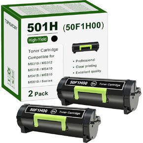 501H (50F1H00) High Yield Black Toner Cartridge 2-Pack Replacement for Lexmark MS310 MS310dn MS312 MS312dn MS315 MS315dn MS410 MS410dn MS415 MS415dn MS510 MS510dn MS610 MS610dn Printer