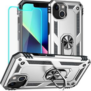 Yiakeng for iPhone 13 Case, Case iPhone 13 with HD Screen Protector, Military Grade Protective Cases with Ring for iPhone 13 (Red)