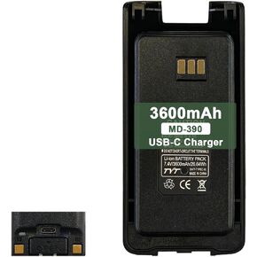 MD-390 Battery USB-C Charger Upgraded 3600mAh Big Capacity Replacement MD-UV390 Battery 7.4V for RT81 RT50 Walkie Talkie Accessories Rechargeable Li-ion Battery