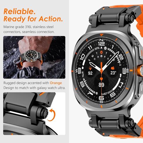 FULLIFE متوافق مع ملحقات Samsung Galaxy Watch Ultra Bands 47 مم للرجال والنساء، وأربطة مطاطية من السيليكون لموصل معدني من الفولاذ المقاوم للصدأ بدون فجوة لساعة Galaxy Watch 7 Ultra (2024) in Kuwait