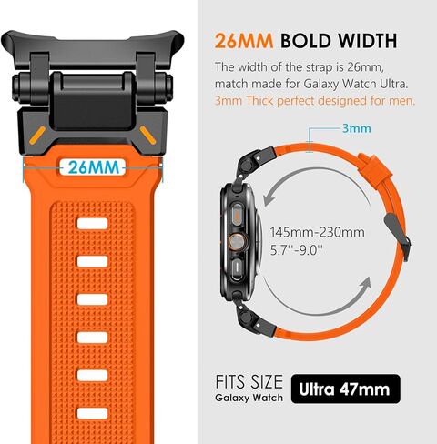 FULLIFE متوافق مع ملحقات Samsung Galaxy Watch Ultra Bands 47 مم للرجال والنساء، وأربطة مطاطية من السيليكون لموصل معدني من الفولاذ المقاوم للصدأ بدون فجوة لساعة Galaxy Watch 7 Ultra (2024) in Kuwait