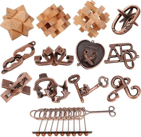 24 Pcs Brain Teaser Puzzles for Adults - Metal Puzzles 3D Puzzle Game Toys for Adults Teens - Wooden Unlock Interlocking Puzzle Adult IQ Education Puzzle Toys Smart Toys in Kuwait