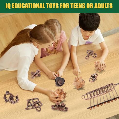 24 Pcs Brain Teaser Puzzles for Adults - Metal Puzzles 3D Puzzle Game Toys for Adults Teens - Wooden Unlock Interlocking Puzzle Adult IQ Education Puzzle Toys Smart Toys in Kuwait