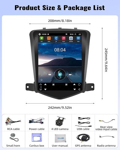Android 13 Car Stereo Radio Audio for Chevrolet Cruze J300 2009-2014, 9.7" Vertical Touch Screen Car Player with Bluetooth,FM,WiFi, GPS,Mirror Link, Subwoofer,EQ,Dual USB + Backup Camera/Mic/CANBUS in Saudi Arabia