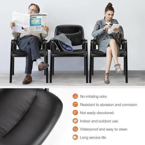 Sweetcrispy Office Guest Chair, Leather Stationary Waiting Room Chairs No Wheels with Padded Arms for Elderly Desk Conference Room Lobby Table Side Salon in Saudi Arabia