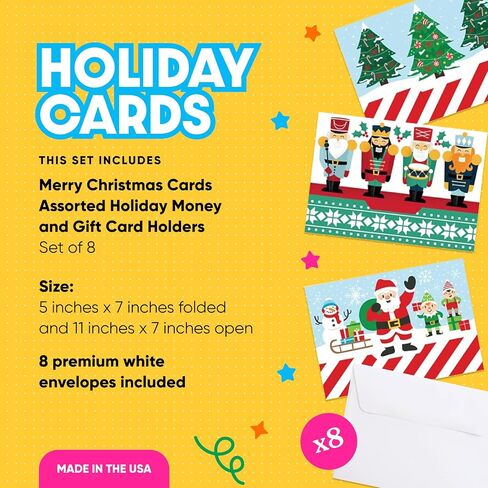 Big Dot of Happiness Merry Christmas Cards - Assorted Holiday Money and Gift Card Holders - Set of 8 in Saudi Arabia