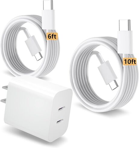 كتلة شاحن USB C مزدوج 20 وات مع كابل USB C إلى USB C بطول 6 أقدام و10 أقدام لهاتف iPhone 16 Pro Max/ 16 Plus/i Phone 15 وiPad Pro 13 بوصة 12.9 بوصة 11 بوصة M4/Air 6th M2/5th/4th/Mini 6 8.3- بوصة/ الجيل العاشر 10.9 بوصة، عبوة واحدة in Saudi Arabia