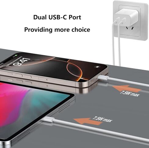 كتلة شاحن USB C مزدوج 20 وات مع كابل USB C إلى USB C بطول 6 أقدام و10 أقدام لهاتف iPhone 16 Pro Max/ 16 Plus/i Phone 15 وiPad Pro 13 بوصة 12.9 بوصة 11 بوصة M4/Air 6th M2/5th/4th/Mini 6 8.3- بوصة/ الجيل العاشر 10.9 بوصة، عبوة واحدة in Saudi Arabia