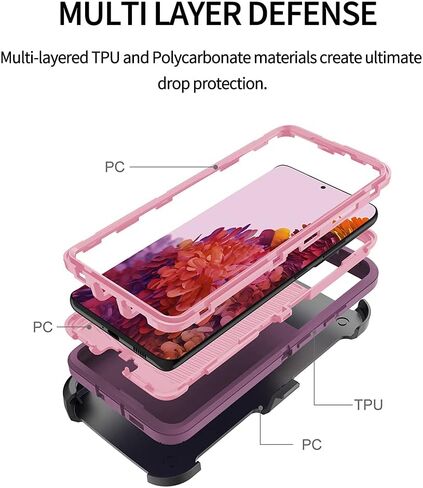 Case with Belt-Clip Holster for Galaxy S21 Ultra, Drop Full Body Rugged Shock Dust Proof Military Protective Tough Phone Cover Heavy Duty for SGalaxy S21 Ultra(Hot Pink/White) in Saudi Arabia