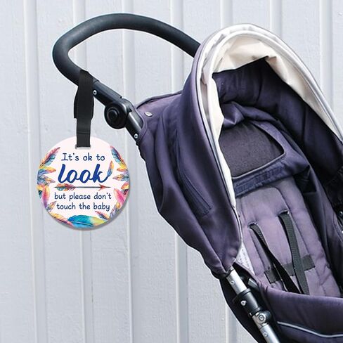 PLIGREAT 2 Pack Sloth Please Look Dont Touch Baby Signs Stop Touching Baby Car Seat Signs or Stroller Tags for Newborn Baby Girls Boys Baby Car Safety Signs with Hanging Strap and Clip in Saudi Arabia