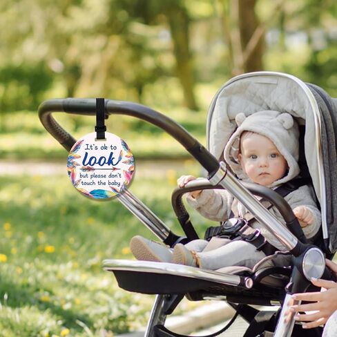 PLIGREAT 2 Pack Sloth Please Look Dont Touch Baby Signs Stop Touching Baby Car Seat Signs or Stroller Tags for Newborn Baby Girls Boys Baby Car Safety Signs with Hanging Strap and Clip in Saudi Arabia