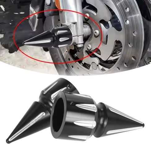 CNC Spike Front Axle Nut Covers Caps Compatible for Harley Touring Street Glide Fat Boy Road King Trike Iron 883 Electra Glide Tri Glide Dyna 2008-later Chrome in Kuwait