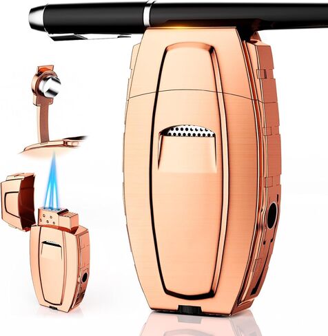 All-in-One Torch Lighter with Windproof Dual Jet Flame, Built-in Punch, Holder, Exquisite Accessories Gift, Rose Gold Butane Lighters for Candles, Trip, Outdoors (Butane not Included) in Saudi Arabia