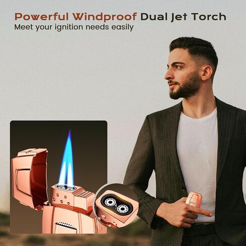 All-in-One Torch Lighter with Windproof Dual Jet Flame, Built-in Punch, Holder, Exquisite Accessories Gift, Rose Gold Butane Lighters for Candles, Trip, Outdoors (Butane not Included) in Saudi Arabia