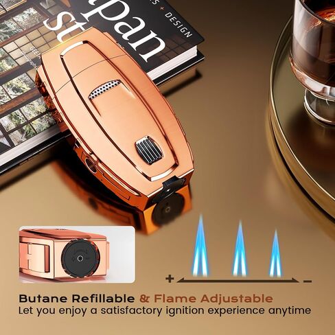 All-in-One Torch Lighter with Windproof Dual Jet Flame, Built-in Punch, Holder, Exquisite Accessories Gift, Rose Gold Butane Lighters for Candles, Trip, Outdoors (Butane not Included) in Saudi Arabia