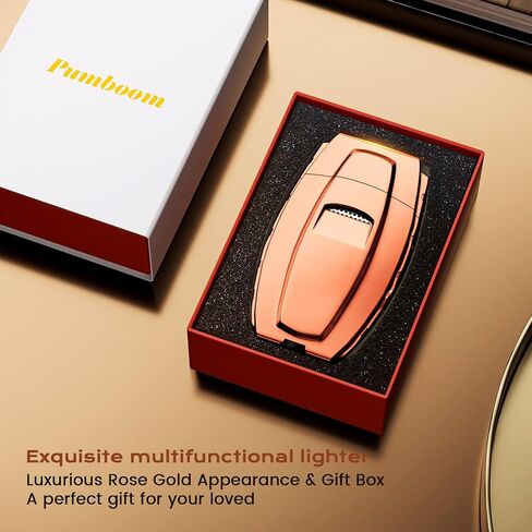 All-in-One Torch Lighter with Windproof Dual Jet Flame, Built-in Punch, Holder, Exquisite Accessories Gift, Rose Gold Butane Lighters for Candles, Trip, Outdoors (Butane not Included) in Saudi Arabia