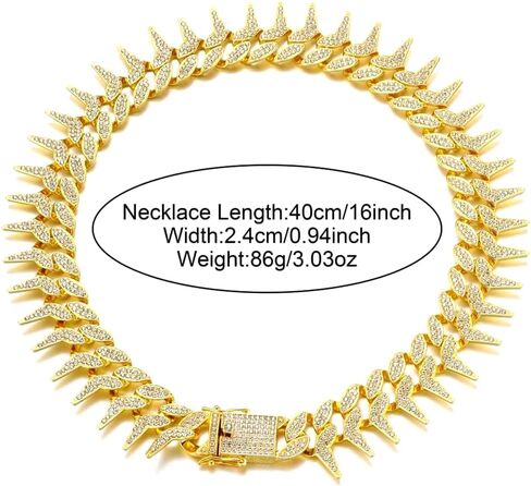 Dog Chain Collar, Side Spiked Style Necklace Bling Diamond Cuban Link Dog Collars Glitter Rhinestone Puppy Collar for for Small Medium Large Pet Dogs (Gold, 24 Inch) in Saudi Arabia